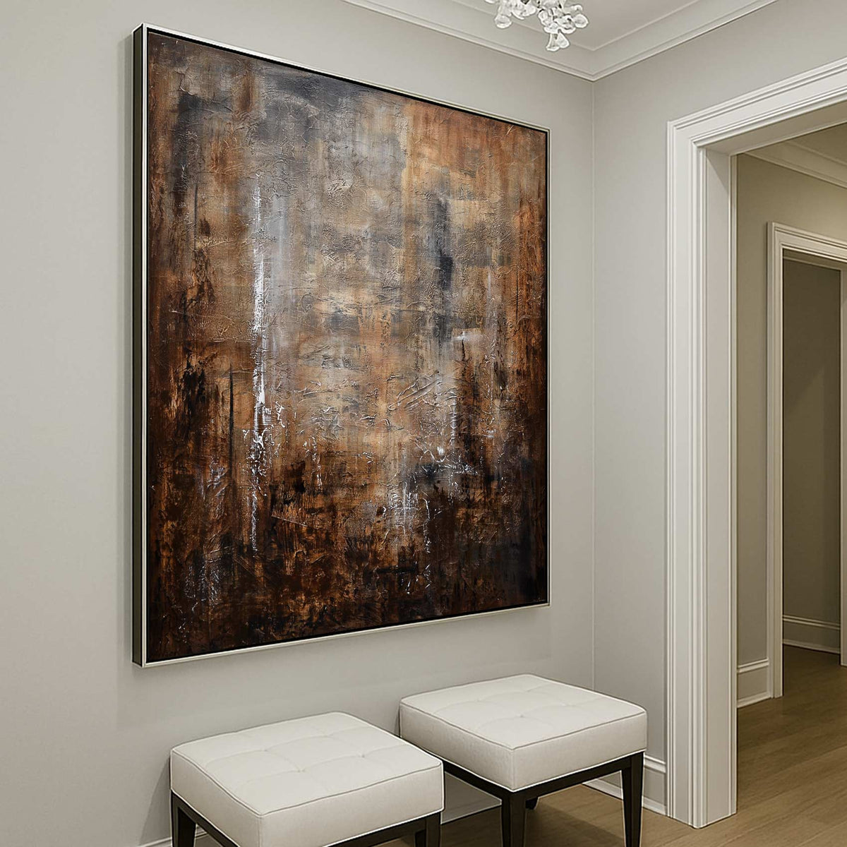 square Textured Wabi Sabi Warm Brown Abstract Wall Art On Canvas
