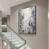 vertical staircase art Geometric Monochrome Painting Framed Hallway Art On Canvas