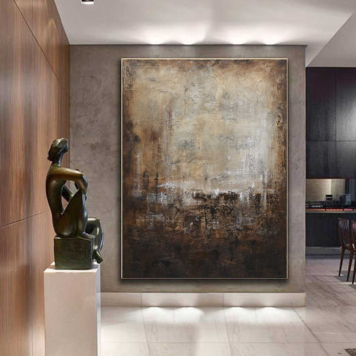 textured Vertical Brown Painting On Canvas Calming Artwork