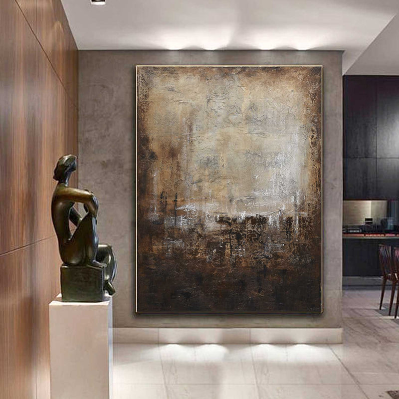 textured Vertical Brown Painting On Canvas Calming Artwork