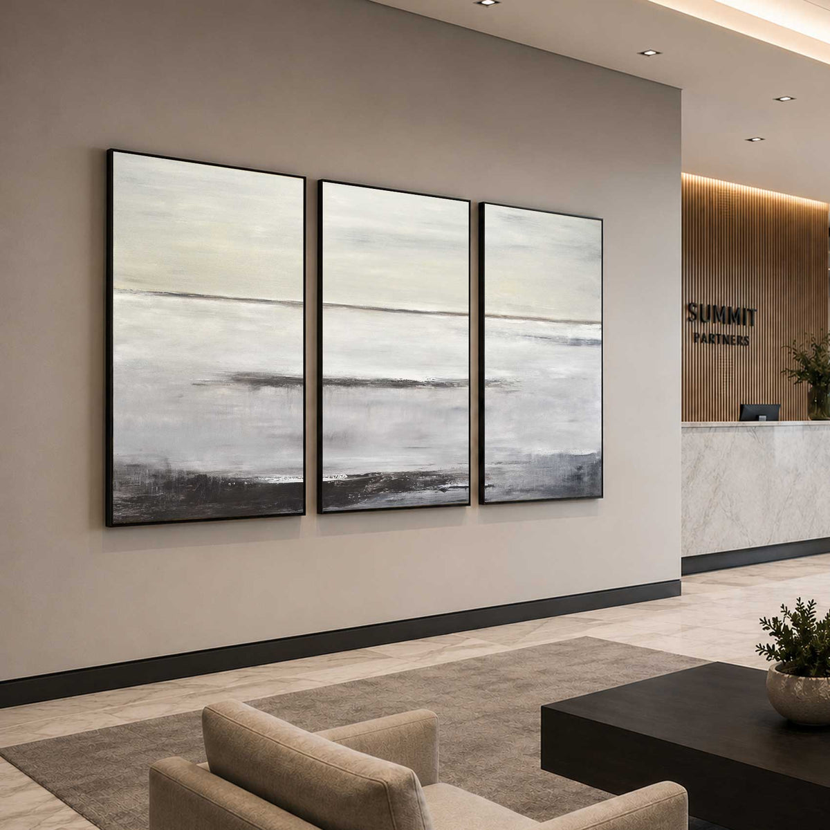 3 Panel Large Art For Office Reception Triptych Brown Beige Abstracts