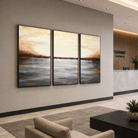 Set of 3 Paintings For Office Conference Room Landscape Brown framed Art