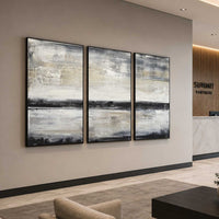 Hand Painted triptych Wall Art On Canvas Beige Black Line Paintings