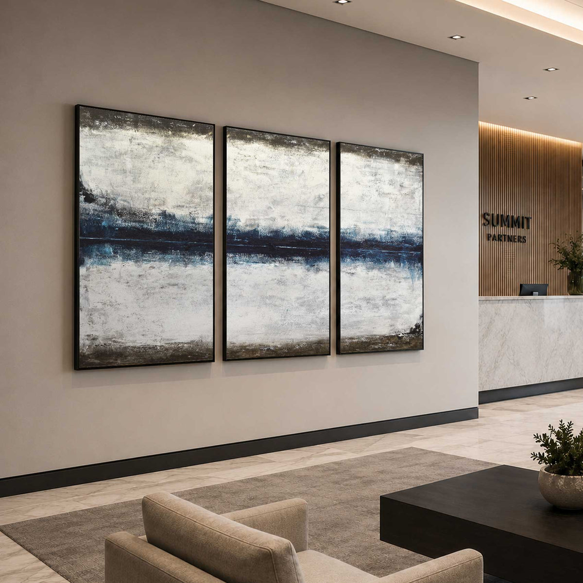Original Interior Design 3 Panel Abstract Paintings For Office Wall