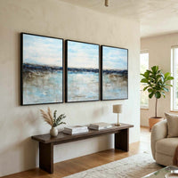 handmade oversized Blue Seascape Paintings Triptych set of three Art For home