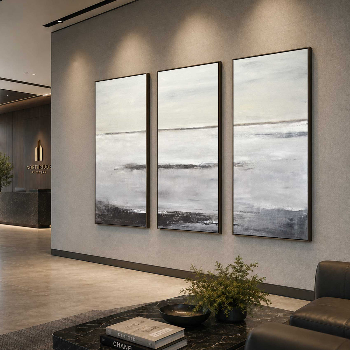 3 Panel Large Art For Office lobby Triptych Brown Beige Paintings