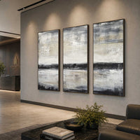 Hand Painted 3 Piece Wall Art On Canvas Beige Black Line Paintings