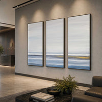 triptych for office Minimalist Landscape Blue White Art Set Of 3 For Conference Room