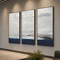 Deep Blue Set of 3 Seascape Coastal Art Large Handmade Paintings