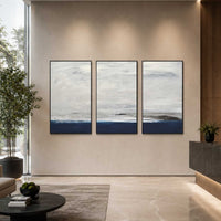 office art Deep Blue triptych Seascape Coastal Art Large Handmade Paintings