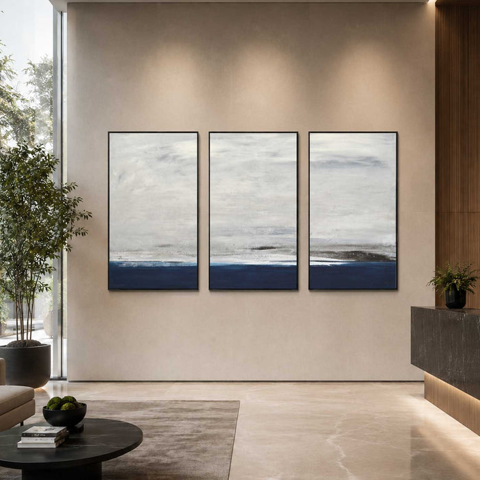 office art Deep Blue triptych Seascape Coastal Art Large Handmade Paintings
