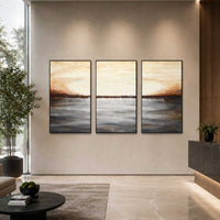triptych set of three Paintings For Office Conference Room Landscape Brown Art