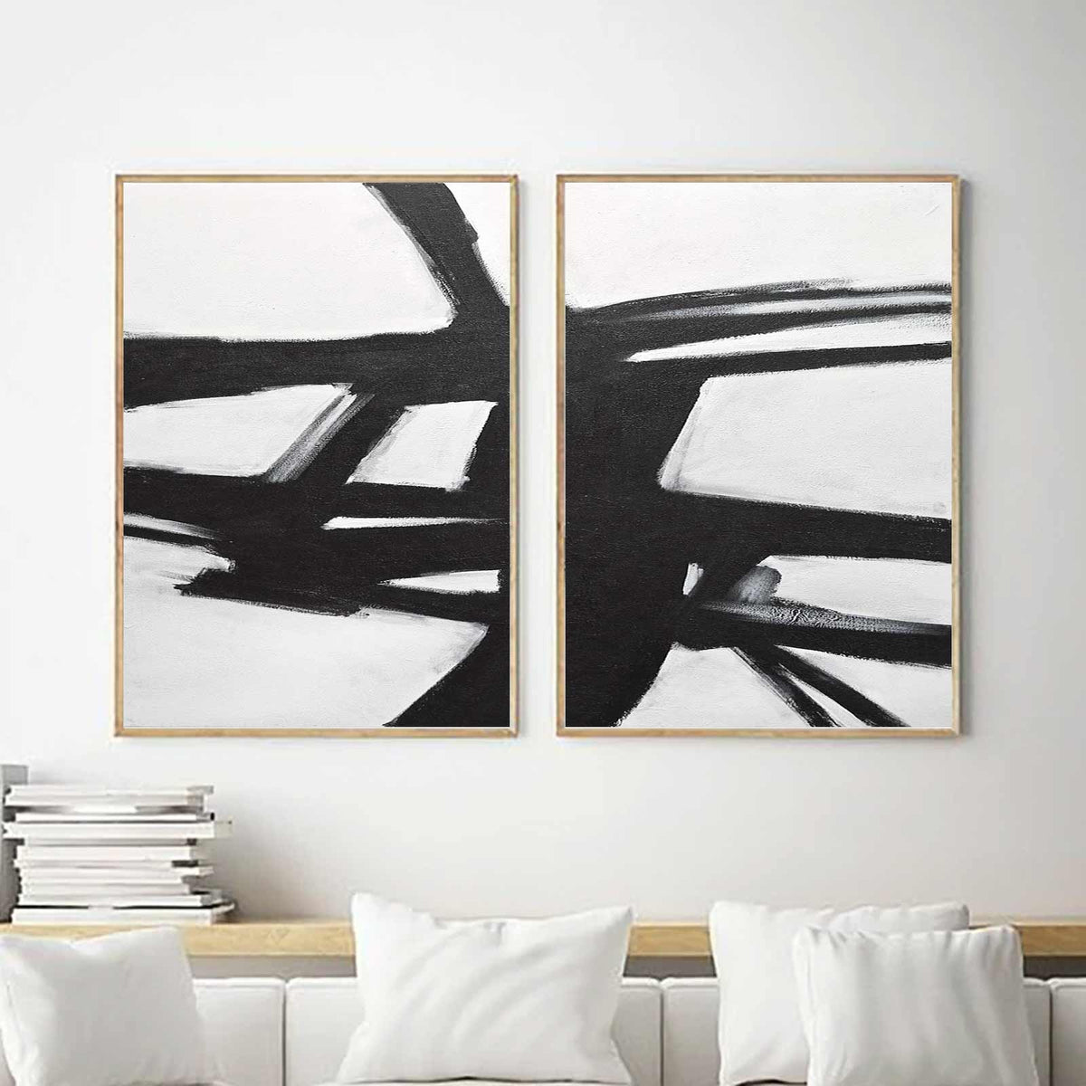 Multi Panel Black White Framed Abstracts On Canvas Expressionist "Next Chapter"