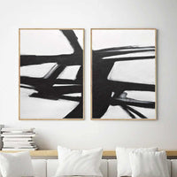 Multi Panel Black White Framed Abstracts On Canvas Expressionist "Next Chapter"