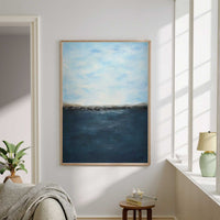 large Deep Blue Abstract Seascape Painting Framed Art Original Artwork