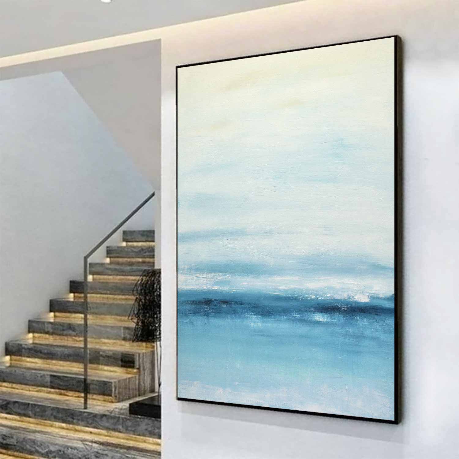 Seaside Beach Blue Painting Vertical Scenic Art Horizon Line – Sky