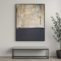 Gray Beige Vertical Contemporary Wabi Sabi Painting Framed Art above bench