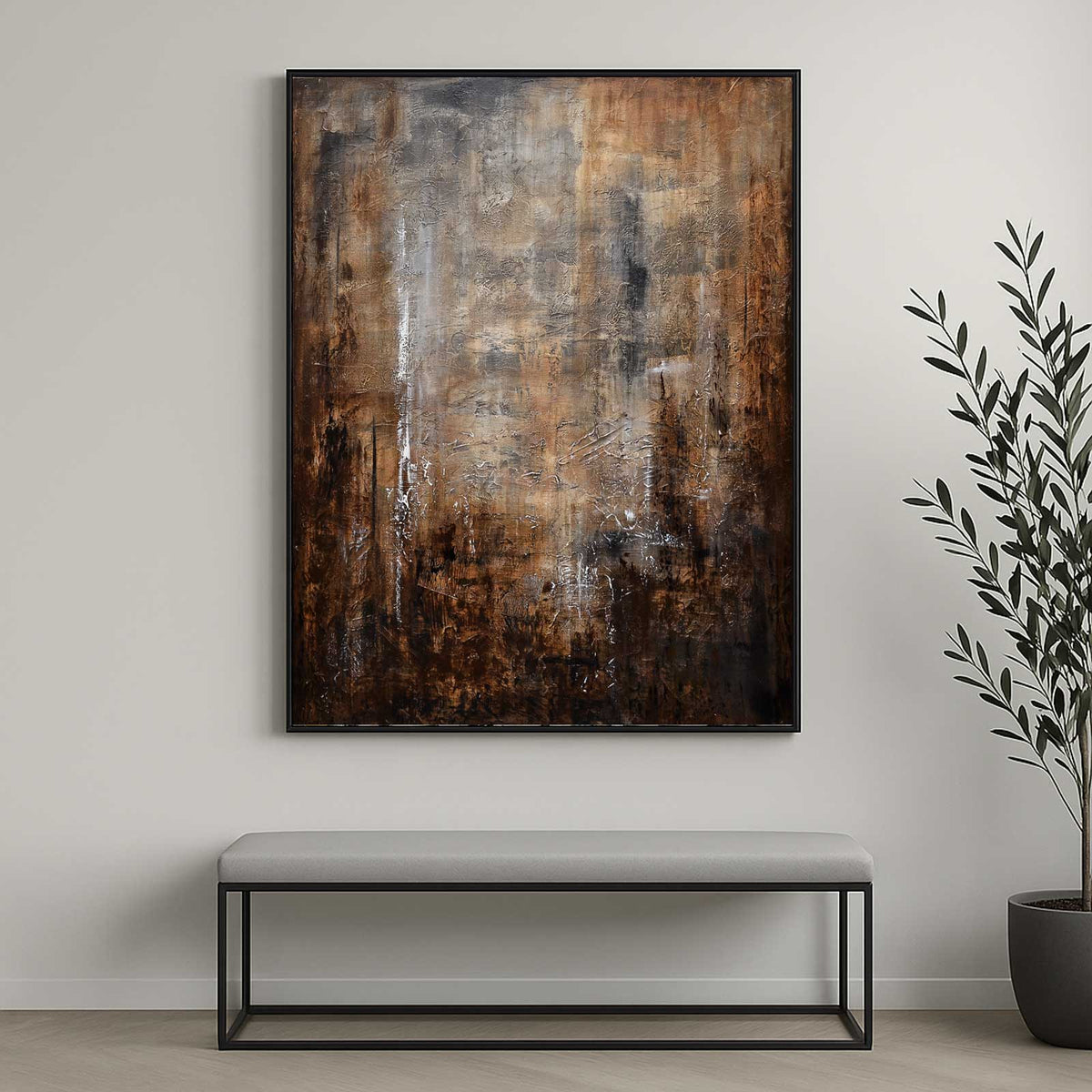 vertical Framed Warm Brown Large Art On Canvas Office Wall Dining Room