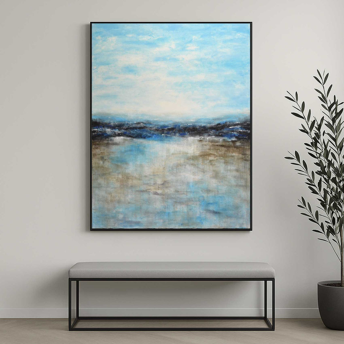 entryway Vertical Frame Painting Blue Brown Art Original Hand Painted Artwork