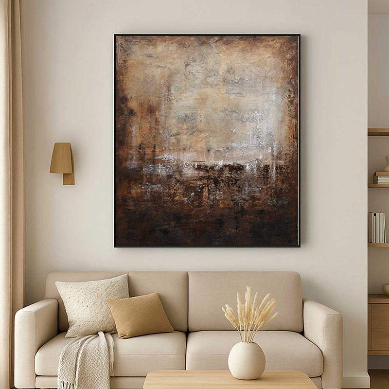 textured Vertical Brown Painting On Canvas Calming Artwork
