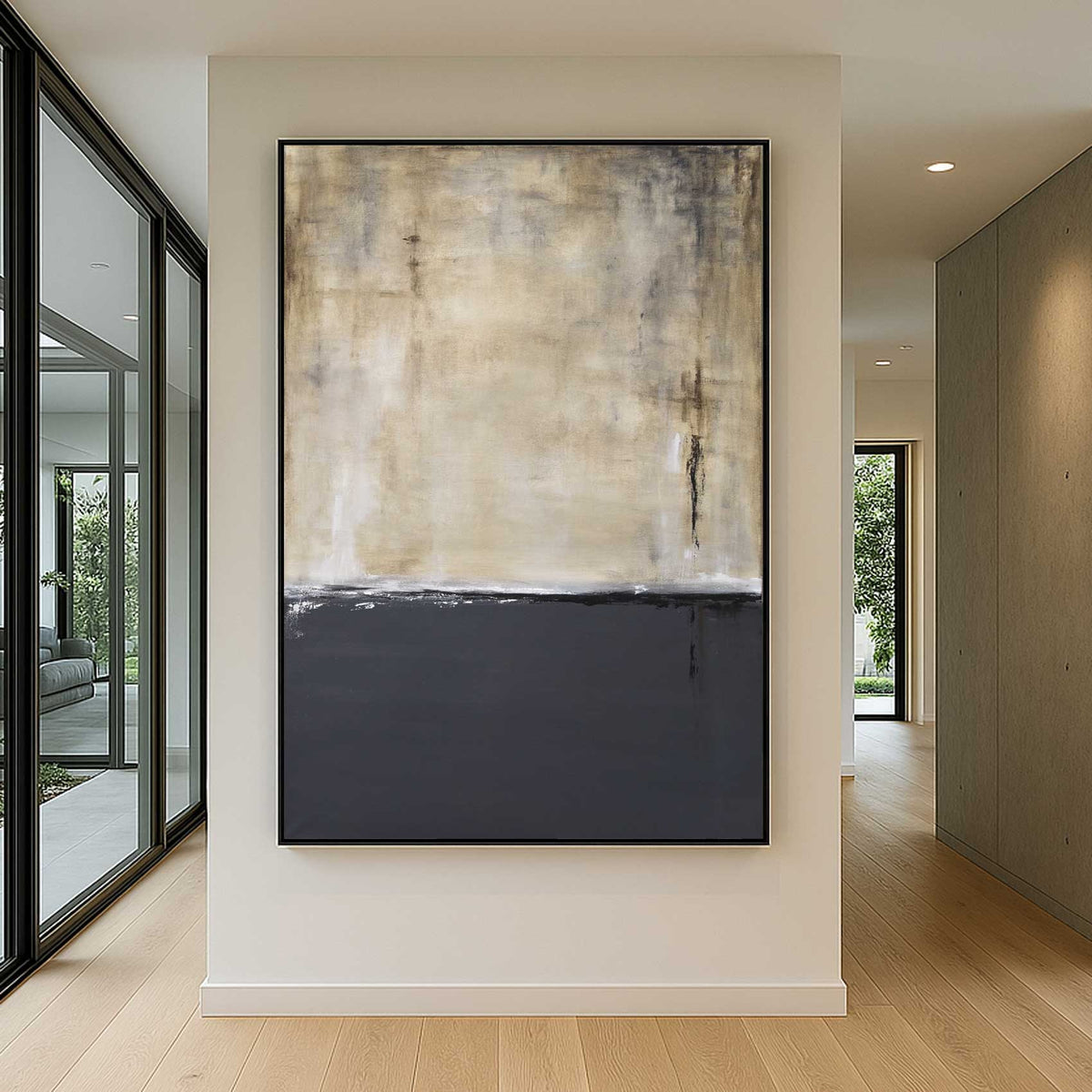 hallway art Gray Beige Vertical Contemporary Wabi Sabi Painting Framed Art