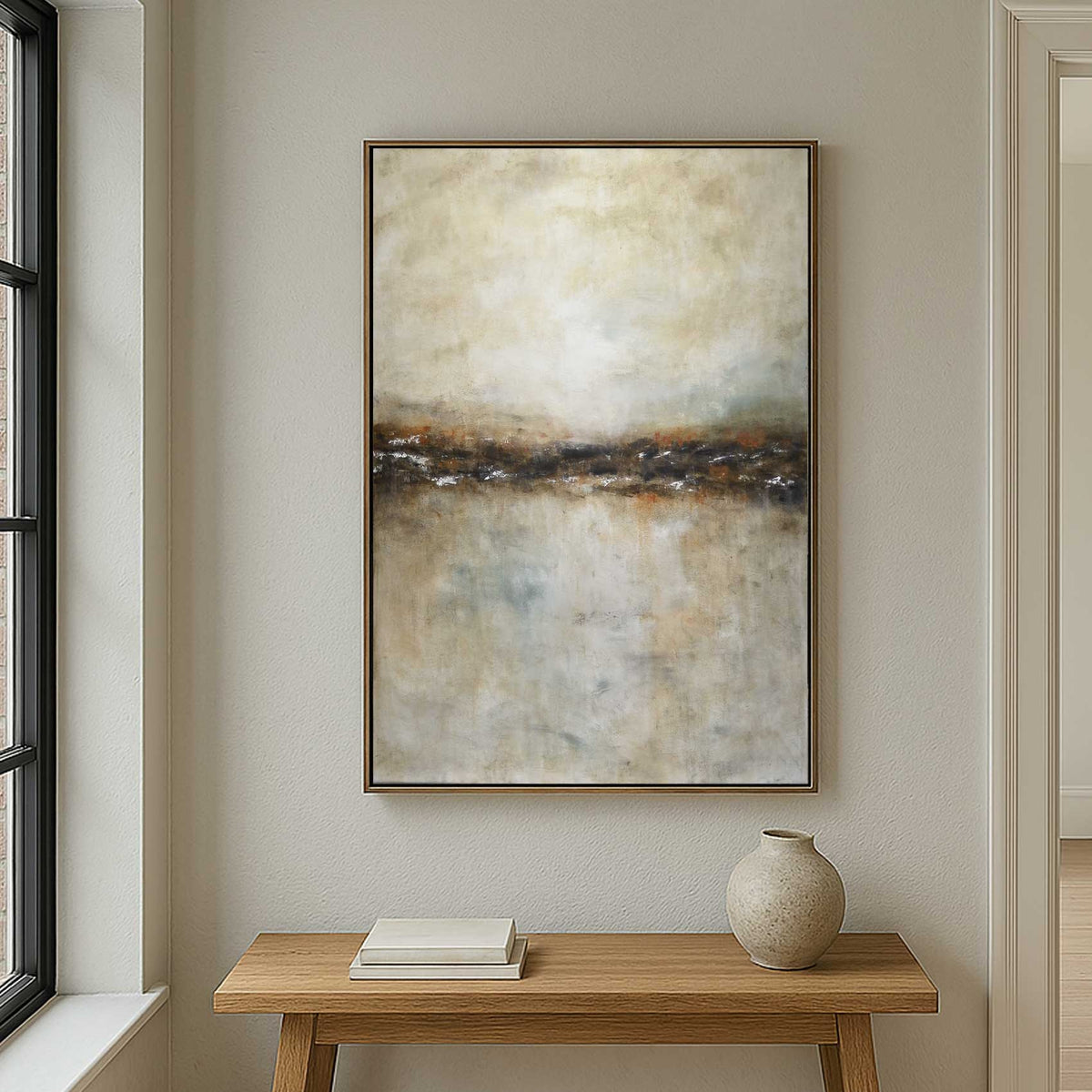 Beige Brown Landscape Painting Original Hand Painted