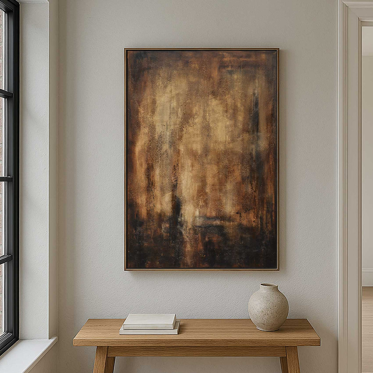Warm Brown earth tones Framed Abstract Painting Hand Painted Large Artwork