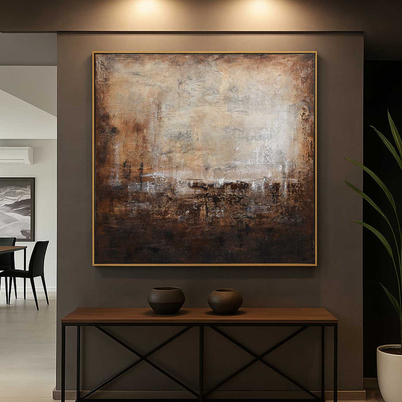Original Square Brown Wabi Sabi Painting Textured Contemporary Art