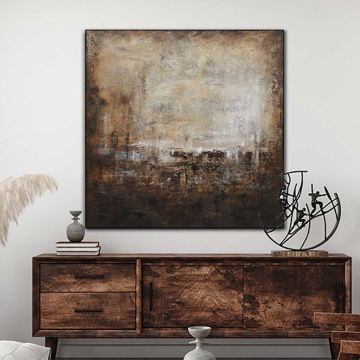 Original Square Brown Wabi Sabi Painting Textured Contemporary Art