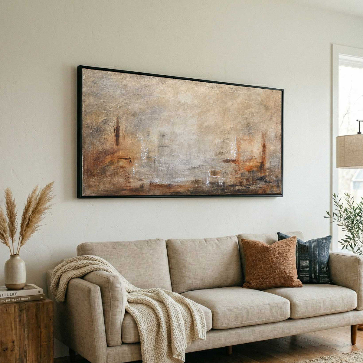 Earth Tone Peaceful Painting For Big Walls Neutrals Abstract Decor