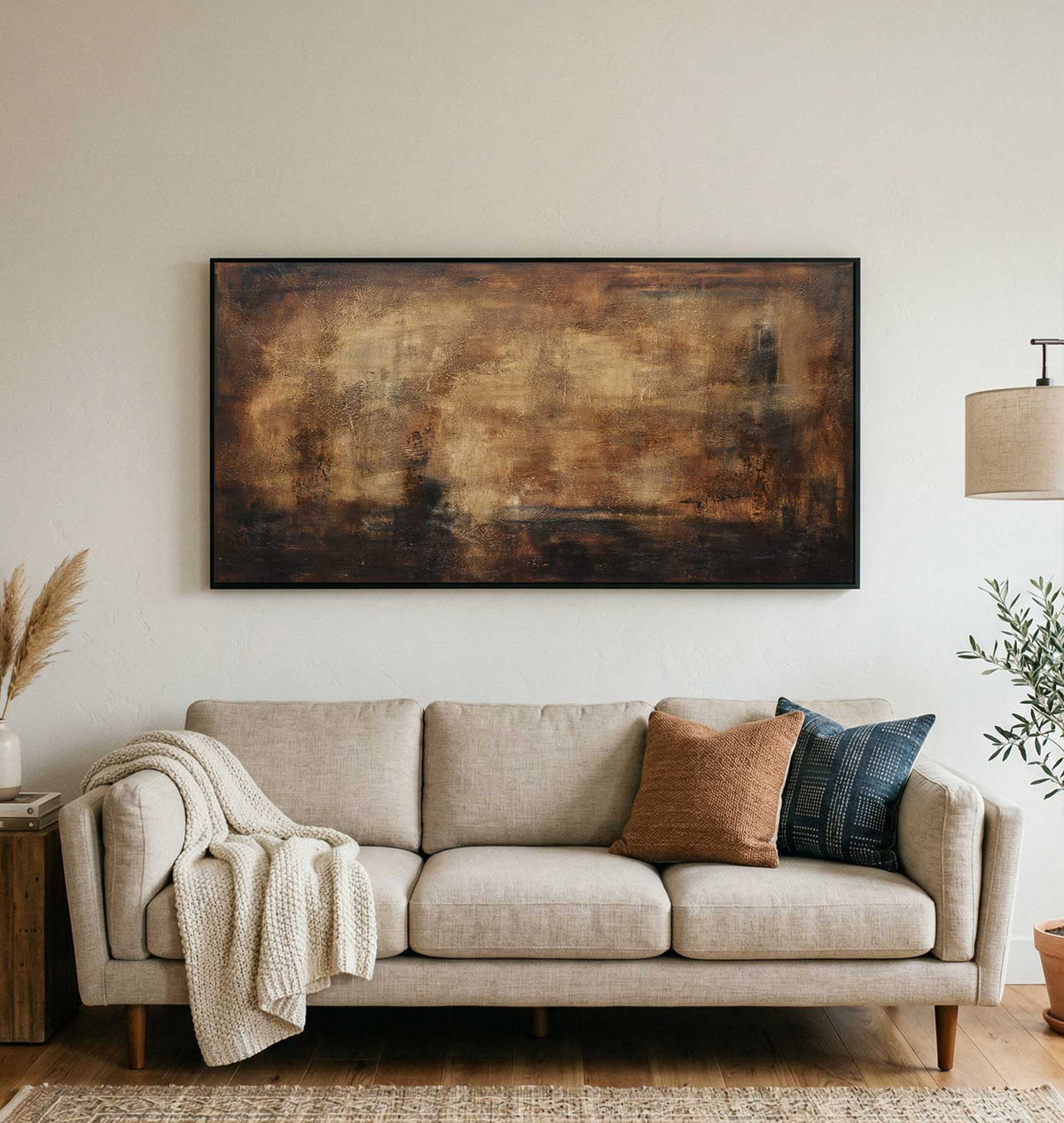 bedroom Wide Dark Brown Art On Canvas Large Original Painting