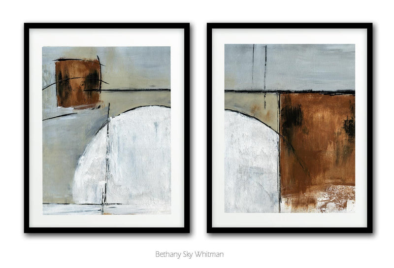 Diptych white brown download digital print instant set of 2 abstract art Sky Whitman