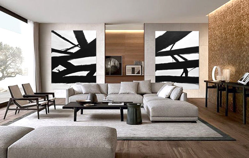 large art set of 2 black and white design Whitman