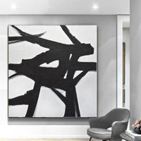 Large Black and White Lines Art Painting