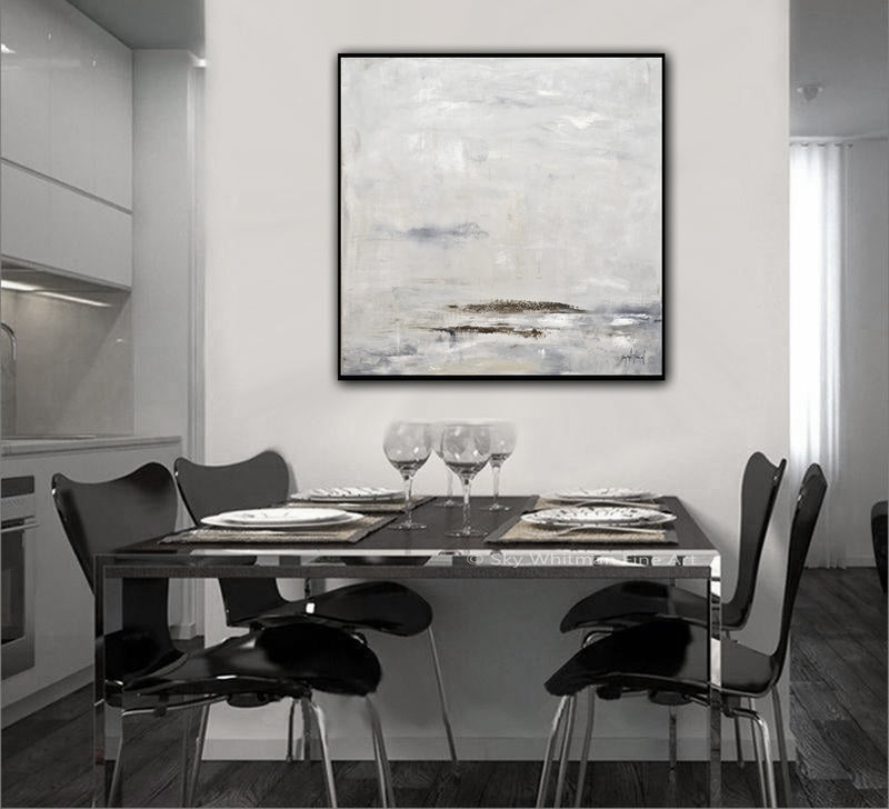 "A Soft Whisper" Large Square Greige Contemporary Painting