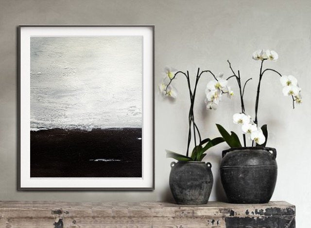 Landscape horizon black and white abstract print downloadable printable modern design Sky Whitman