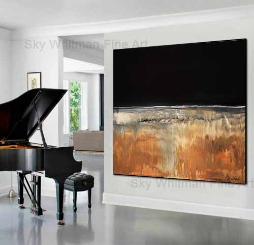 "Amber Nights II" Custom Painting amber sienna black framed abstract art custom oil painting