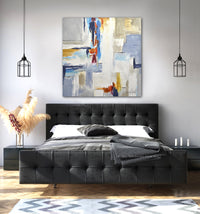 high end square original painting above bed
