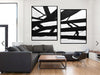 Massive abstract paintings Kline style 2 piece black and white minimal art