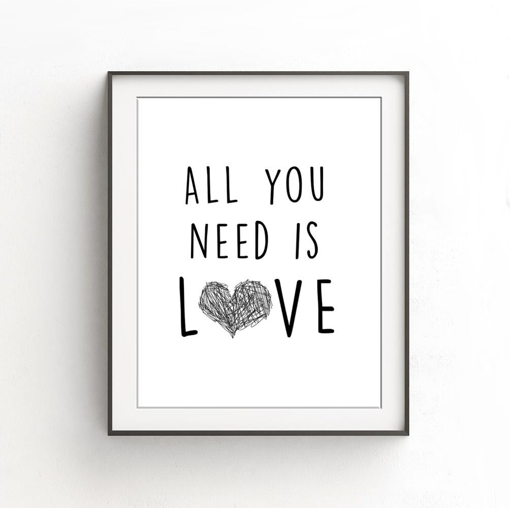 digital print all you need is love the beatles lyrics art  wall decor heart Sky Whitman Fine Art