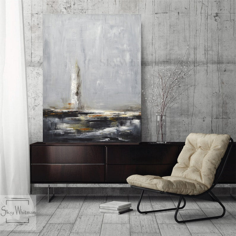 "The Lighthouse" Seascape Abstract Painting Wall Art