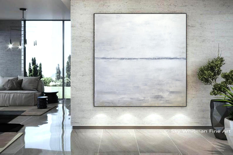 Square White Minimal Oil Painting Contemporary Art "Indecision"