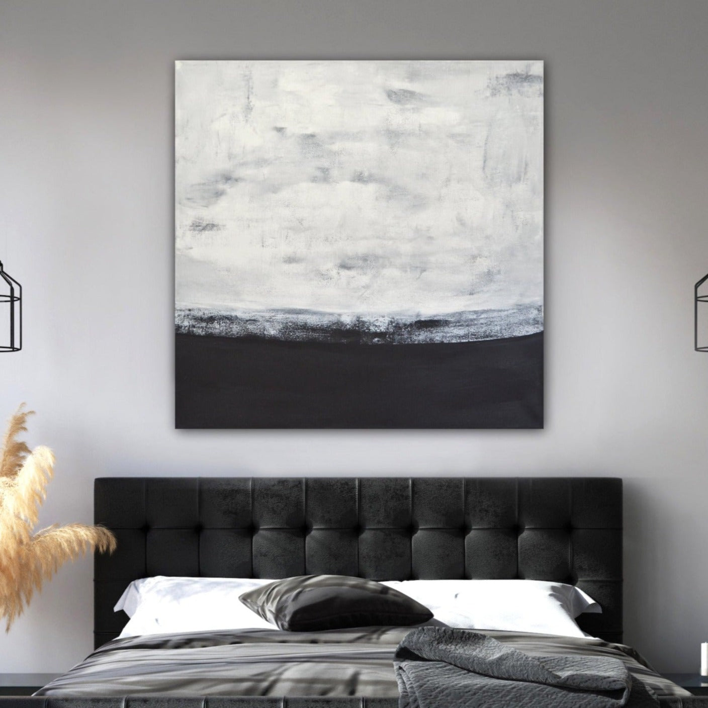 Large Wall Art, Gray Silver Abstract Print on Canvas, Minimalist Painting,  READY TO HANG