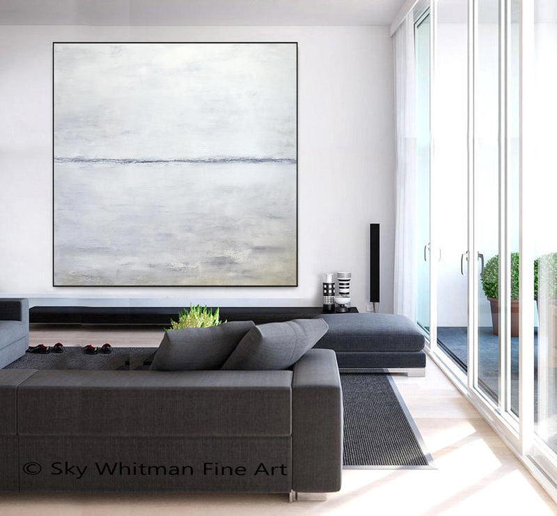 Square White Minimal Oil Painting Contemporary Art "Indecision"