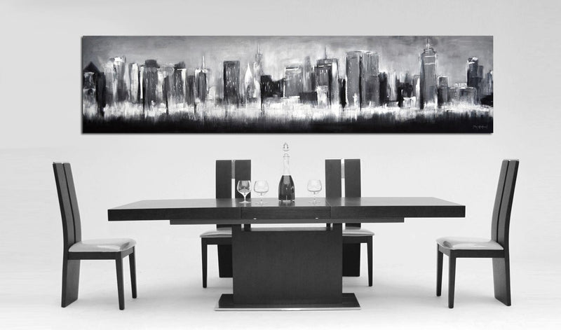 urban art abstract painting black and white cityscape