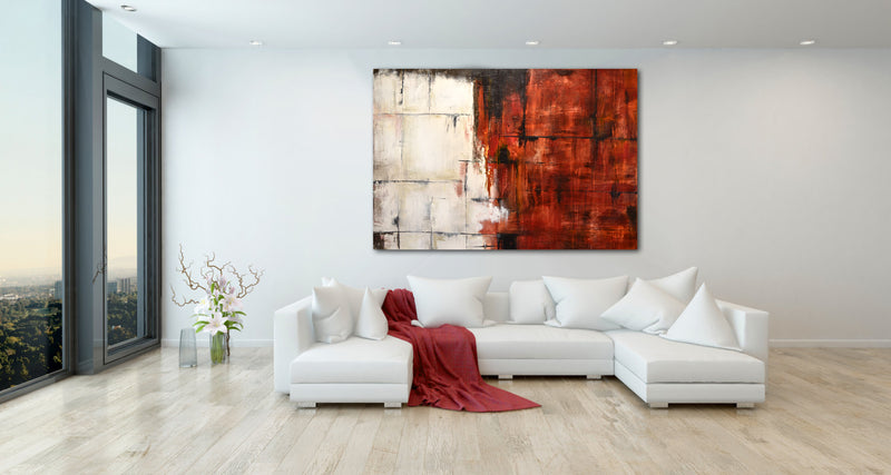 "Between Time" Red Abstract Painting Large Artwork