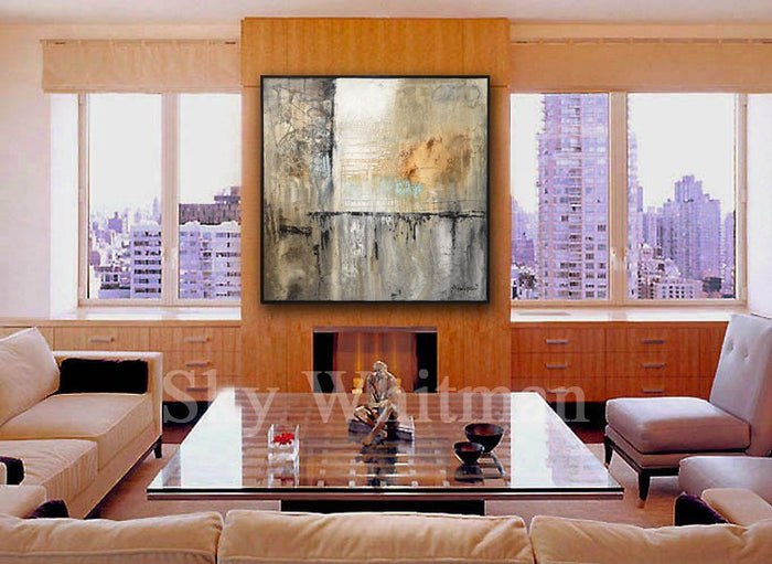 "Get A Grip" Shades Of Gray Taupe & Clay Diepte Kleur Framed Abstract Painting