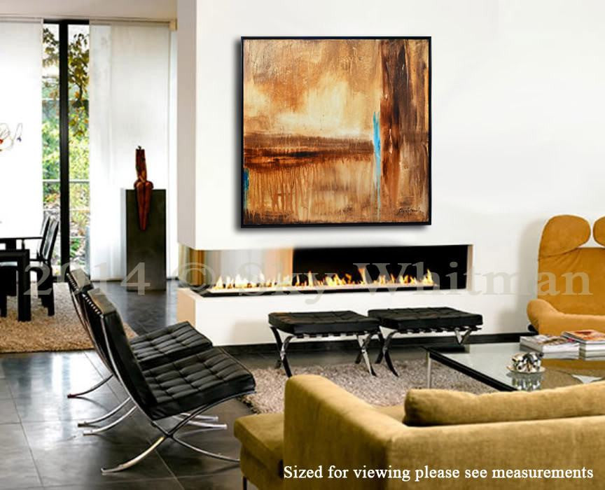 brown rust abstract rustic framed painting glossy textured cream earth tones bohemian art for sale Bethany Sky Whitman 