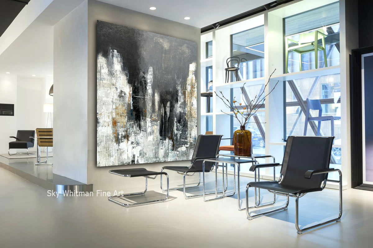 large abstract painting on wall high end