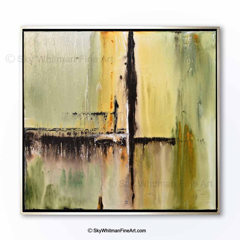 olive green and yellow modern painting contemporary abstract art high shine finish sky whitman fine art